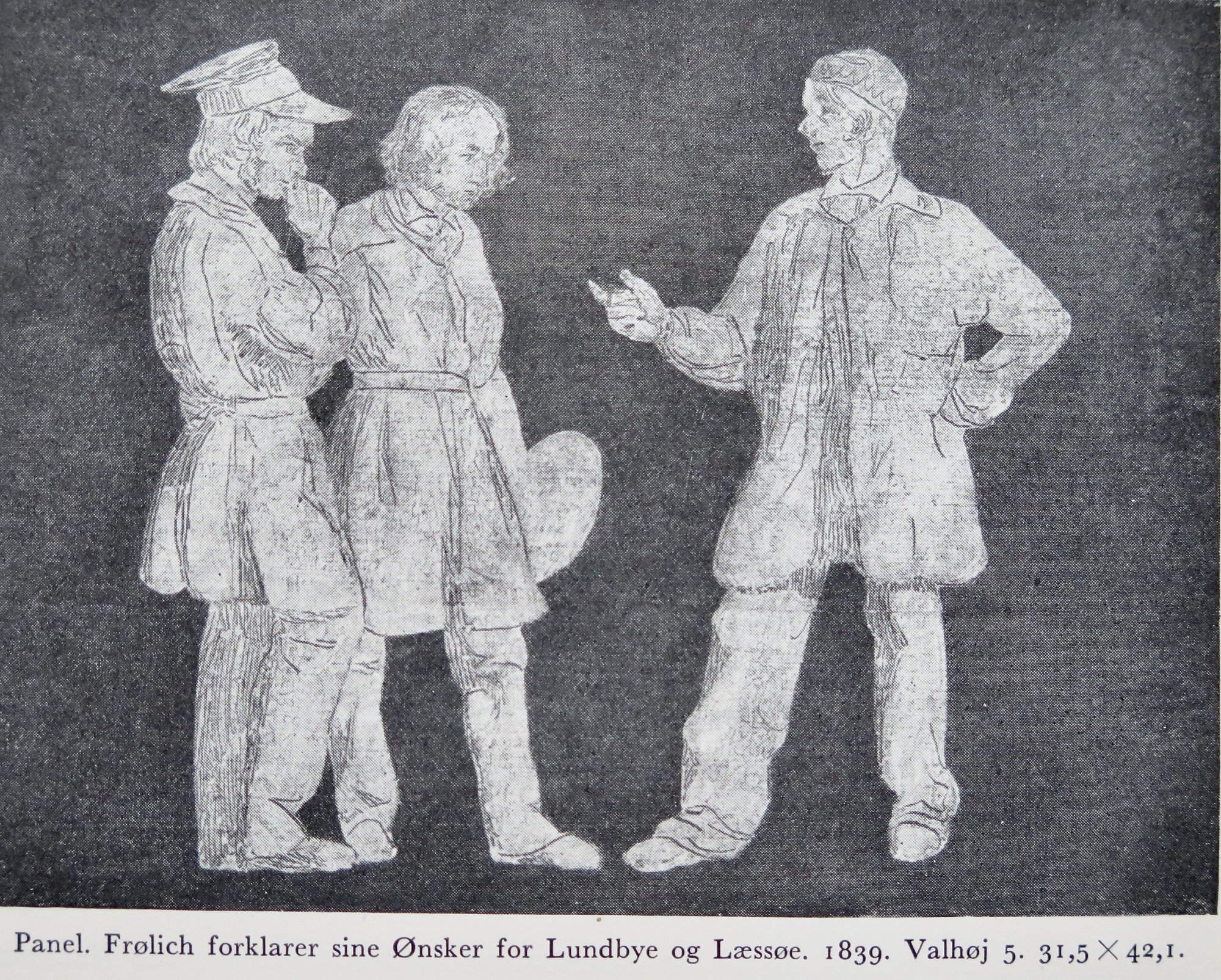Johan Thomas Lundbyes tegning af kunstnerne på Valhøj i 1839.