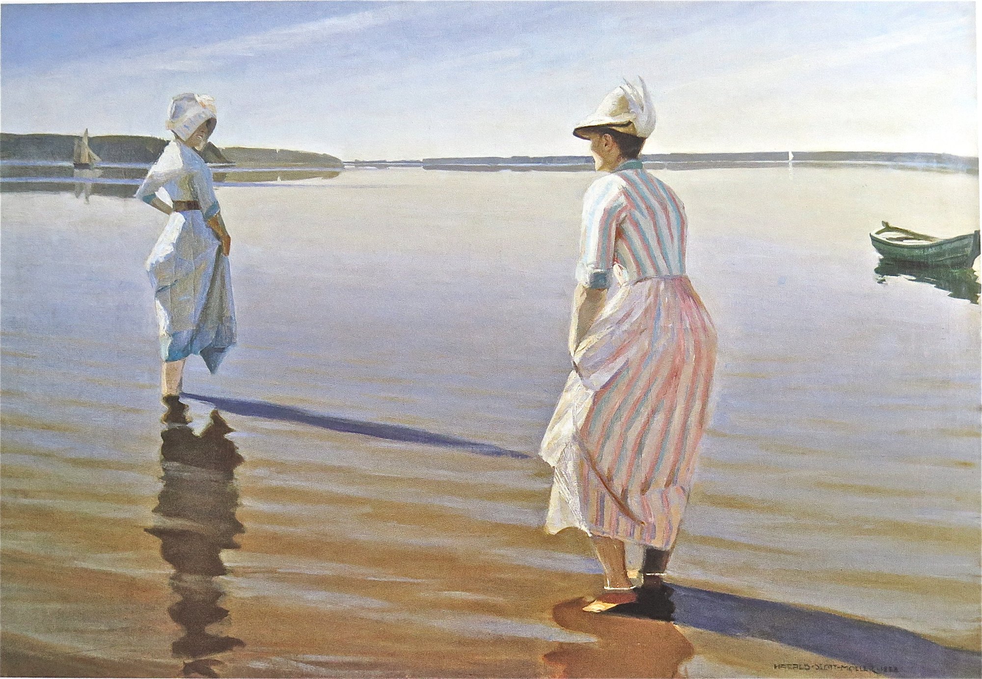 Agnes Slott-Møller og Marie Triepcke sopper i strandkanten ved Lillebælt i 1888