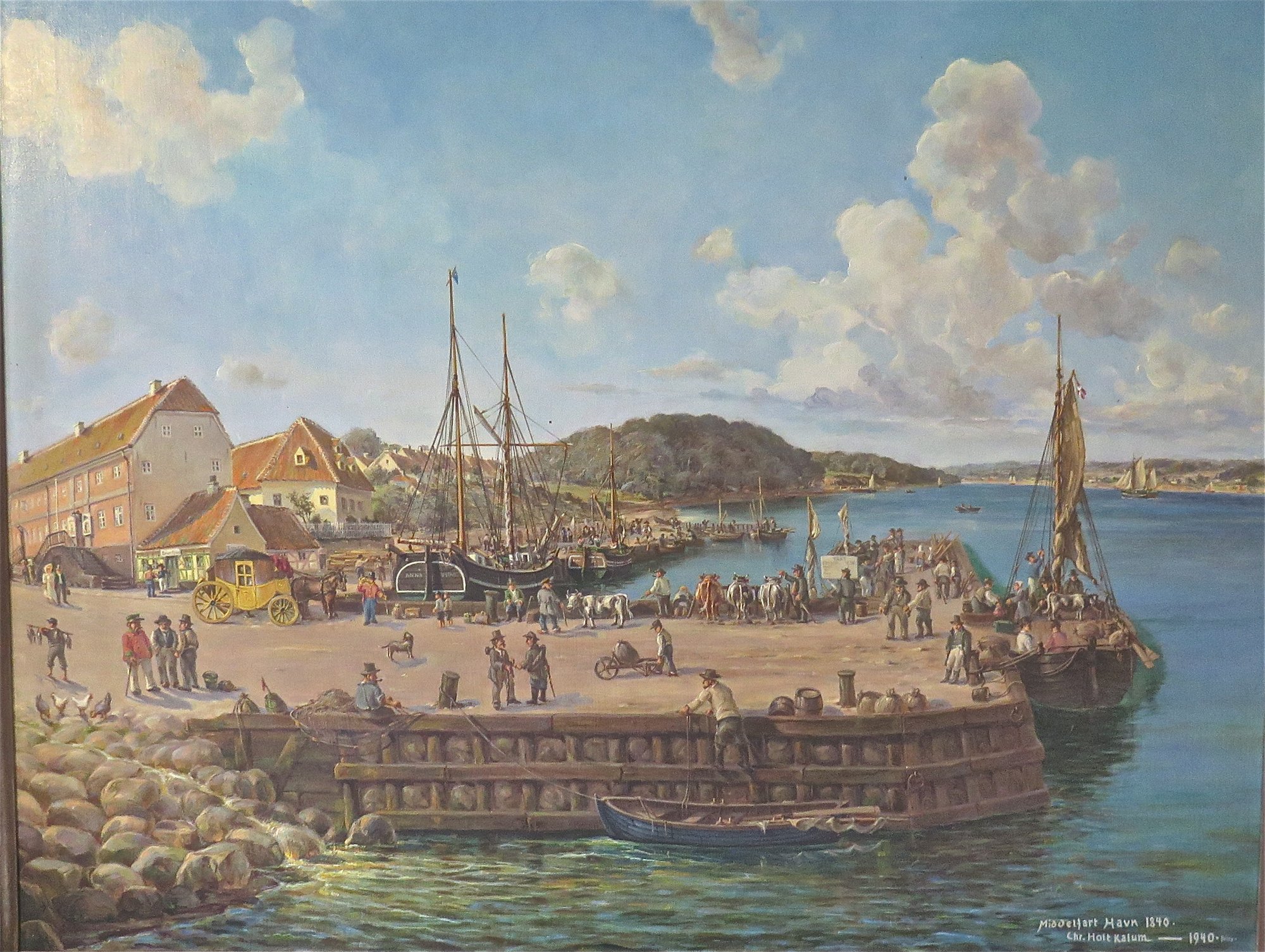 Maleri af havnen i Middelfart omkring 1840, malet af Christian Holt Kalum.