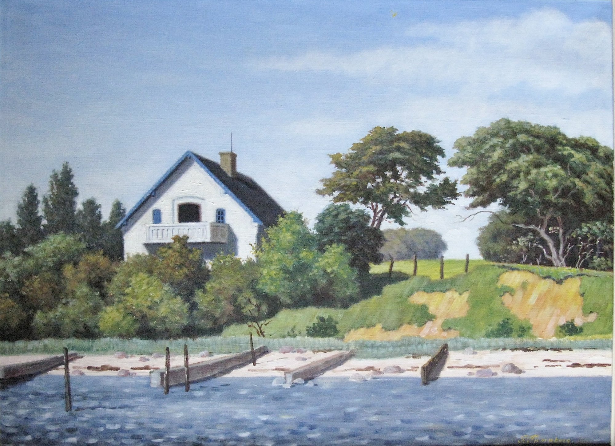 Maleri af fyrpasserhuset på Fænø malet af Th. Thornberg.