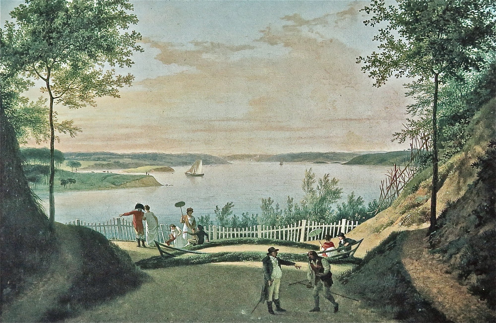Illustration af bønder og ridefoged i dragter fra slutningen af 1700-tallet