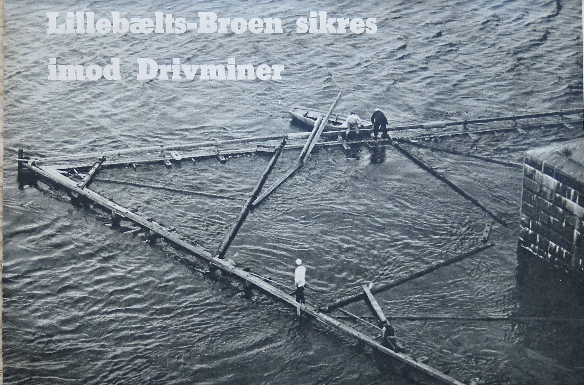 Sikringsarbejde mod drivminer ved Lillebæltsbroens bropiller i 1939.