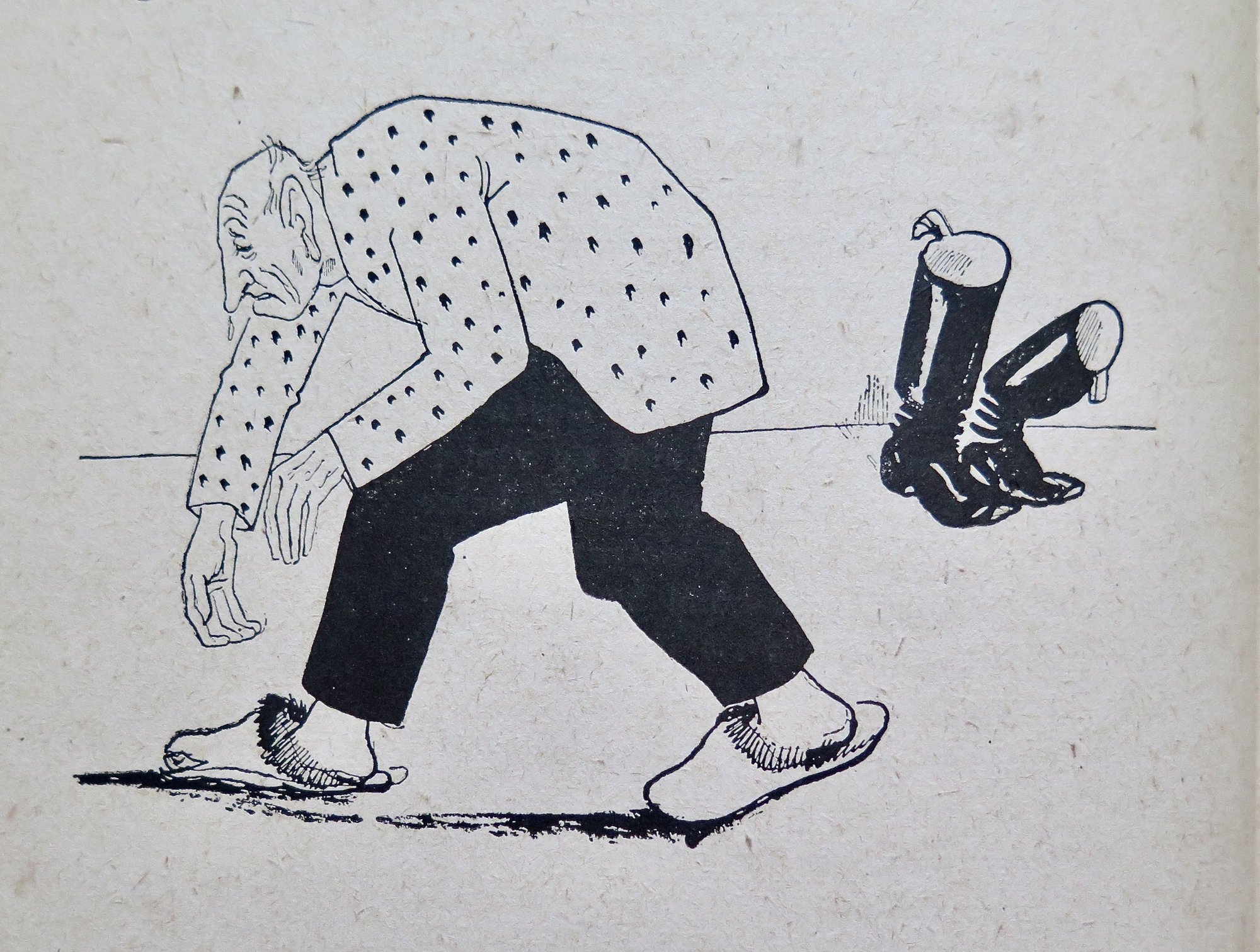 Illustration af Sigfred Pedersens digt om de kolde fødders brigade.