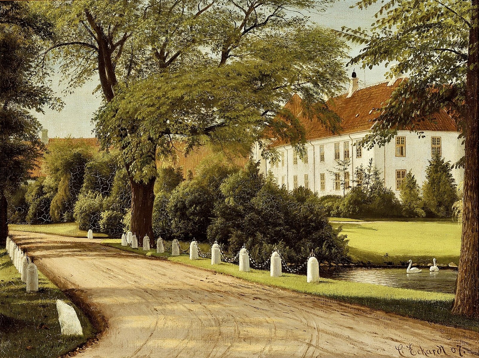 Tegning af Wedellsborg Slot set fra parken af Christian Eckhardt