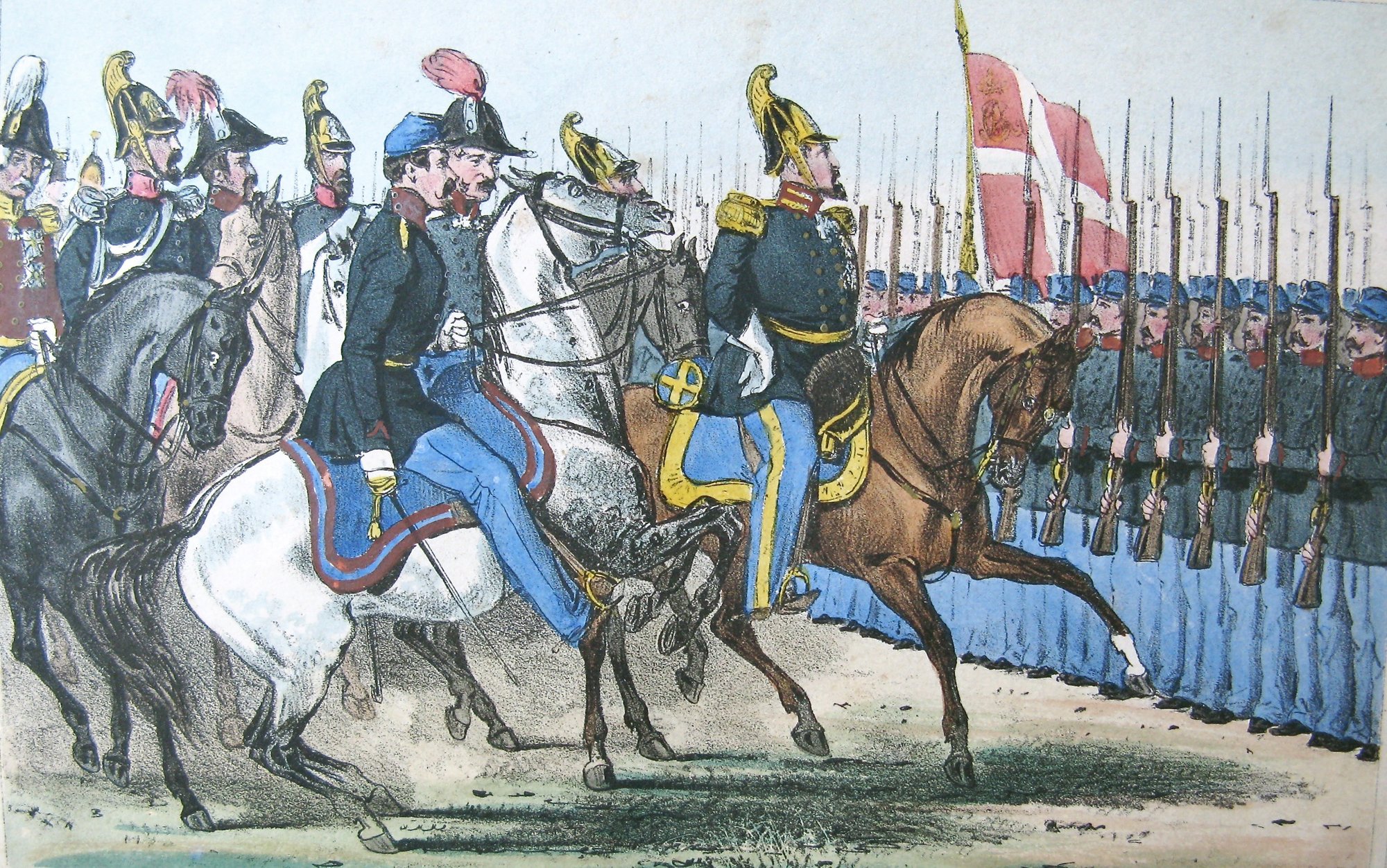 Frederik 7. til troppeparade i 1848 med tambour Falkenstjerne