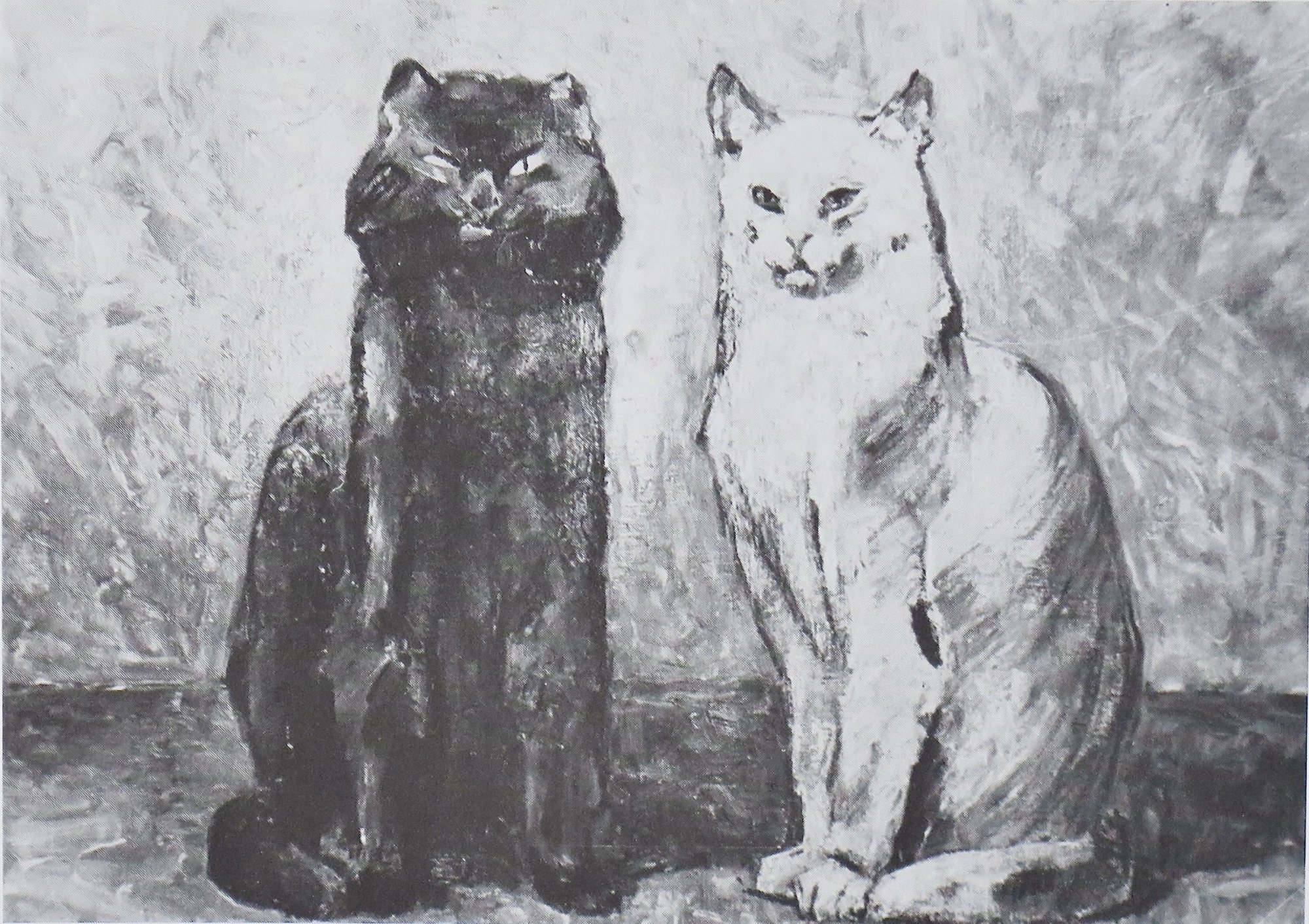 Viggo Bertram Jacobsens maleri af kattene Brorson og Kingo fra 1960.